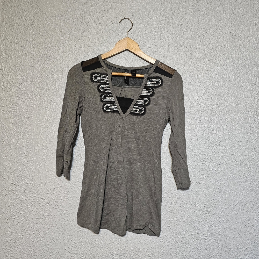 BKE Shirt Womens Size Medium V Neck Sequin Embellished Chest